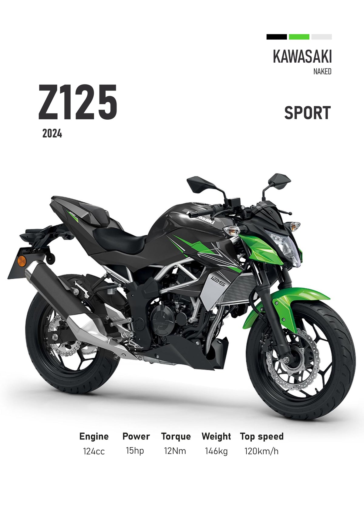 Kawasaki Z125 (2024) Motorbike Poster Printed | Premium Waterproof & Tear Resistant Full Colour Posters