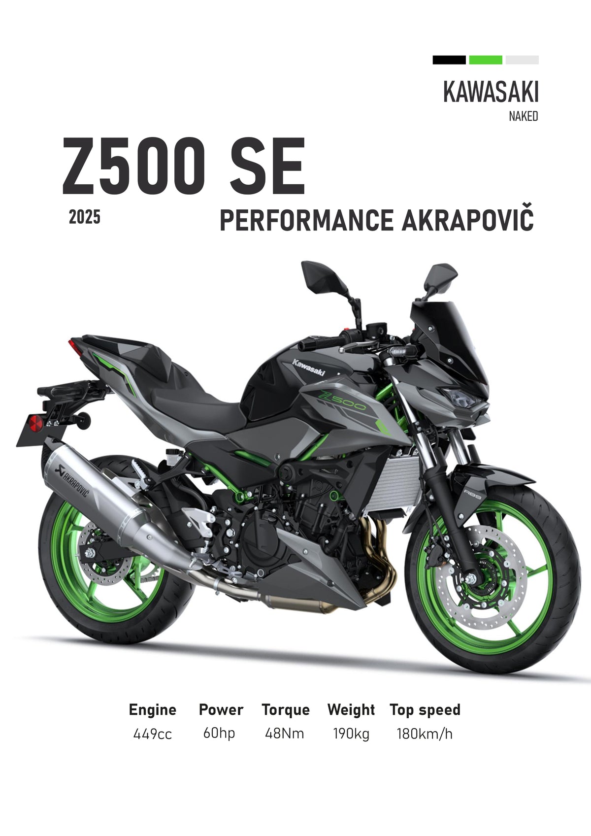 Kawasaki Z500 SE (2025) Motorbike Poster Printed | Premium Waterproof & Tear Resistant Full Colour Posters