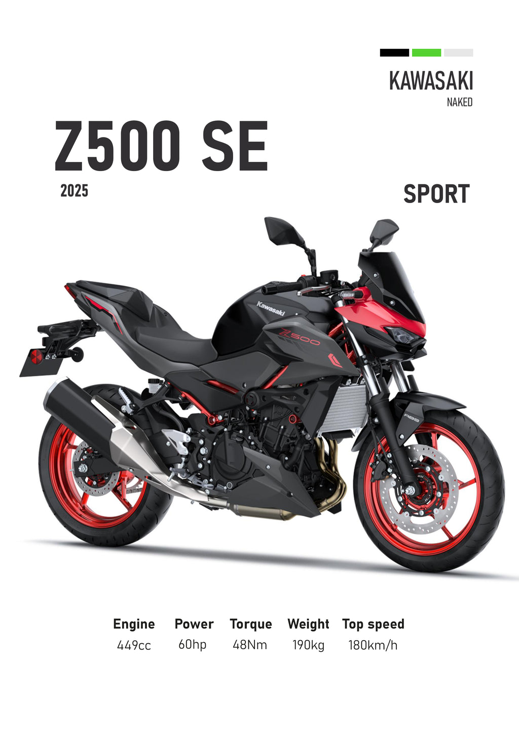Kawasaki Z500 SE (2025) Motorbike Poster Printed | Premium Waterproof & Tear Resistant Full Colour Posters