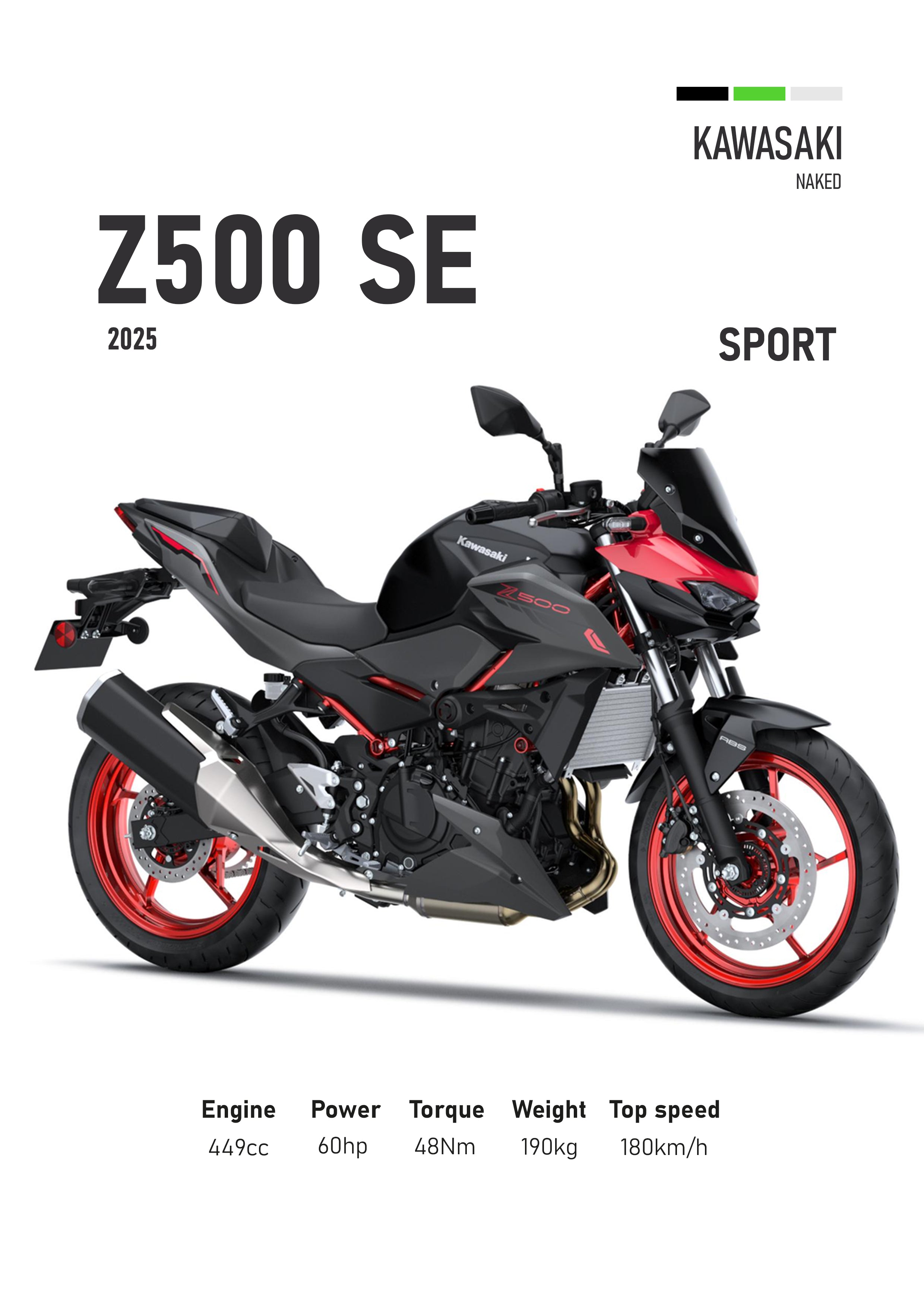 Kawasaki Z500 SE (2025) Motorbike Poster Printed | Premium Waterproof & Tear Resistant Full Colour Posters