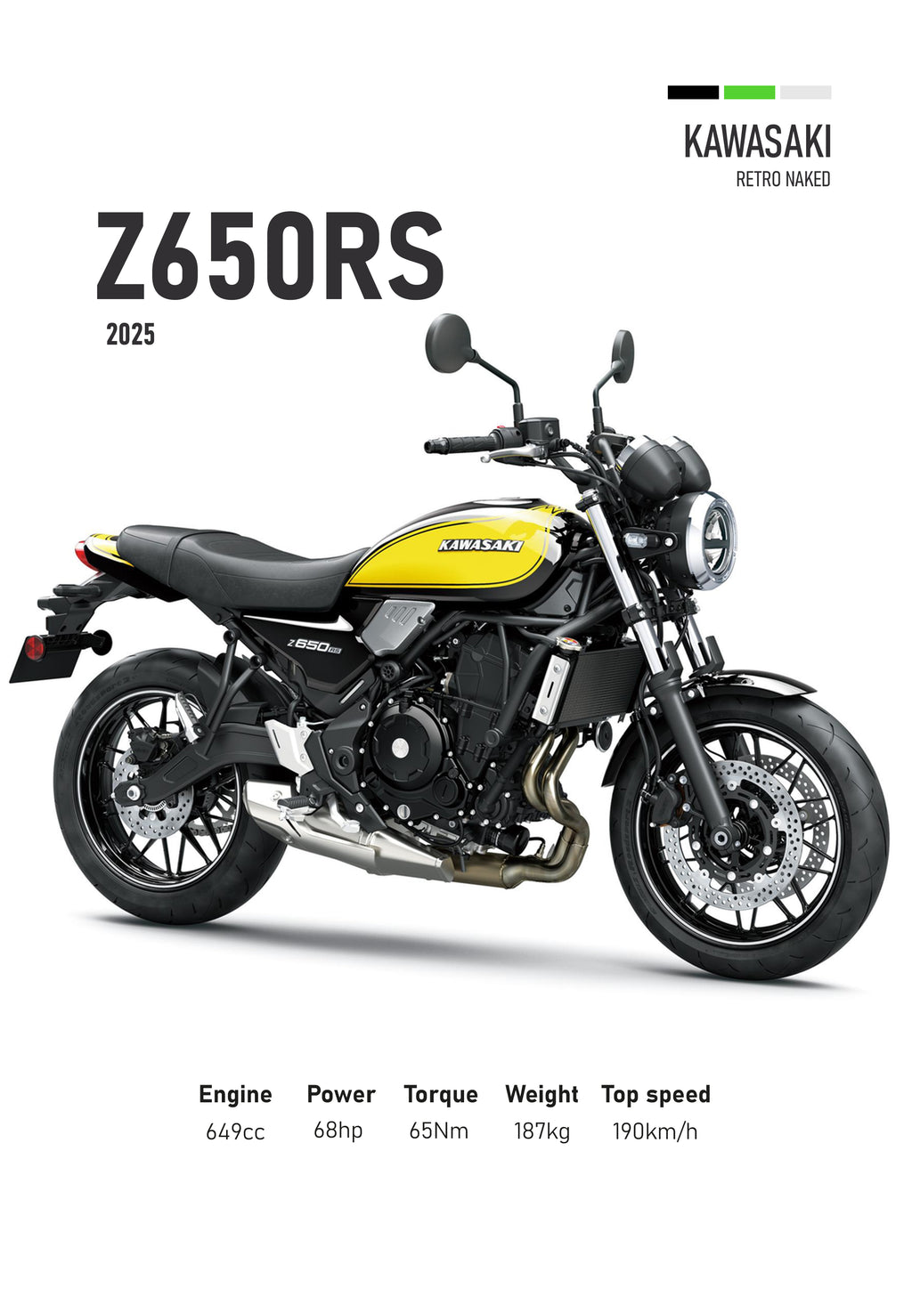 Kawasaki Z650RS (2025) Motorbike Poster Printed | Premium Waterproof & Tear Resistant Full Colour Posters
