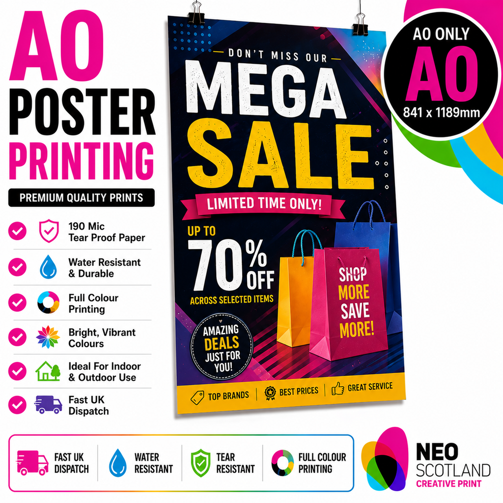 A4 to A0 Cafe Poster Printing | Premium Waterproof & Tear Resistant Full Colour Posters