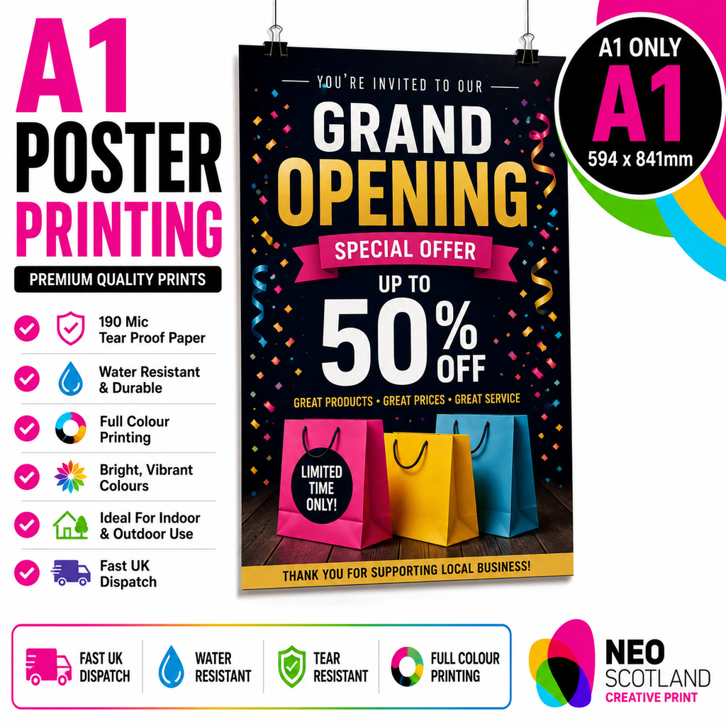 A4 to A0 Poster Printing | Premium Waterproof & Tear Resistant Full Colour Posters