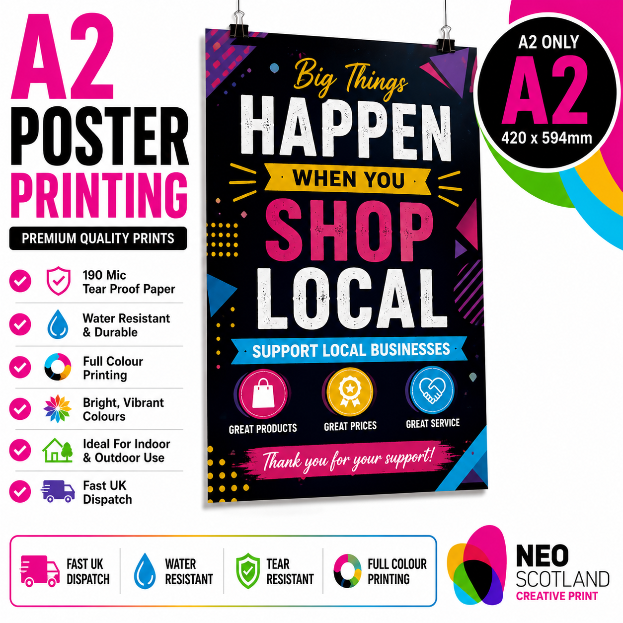A4 to A0 Poster Printing | Premium Waterproof & Tear Resistant Full Colour Posters