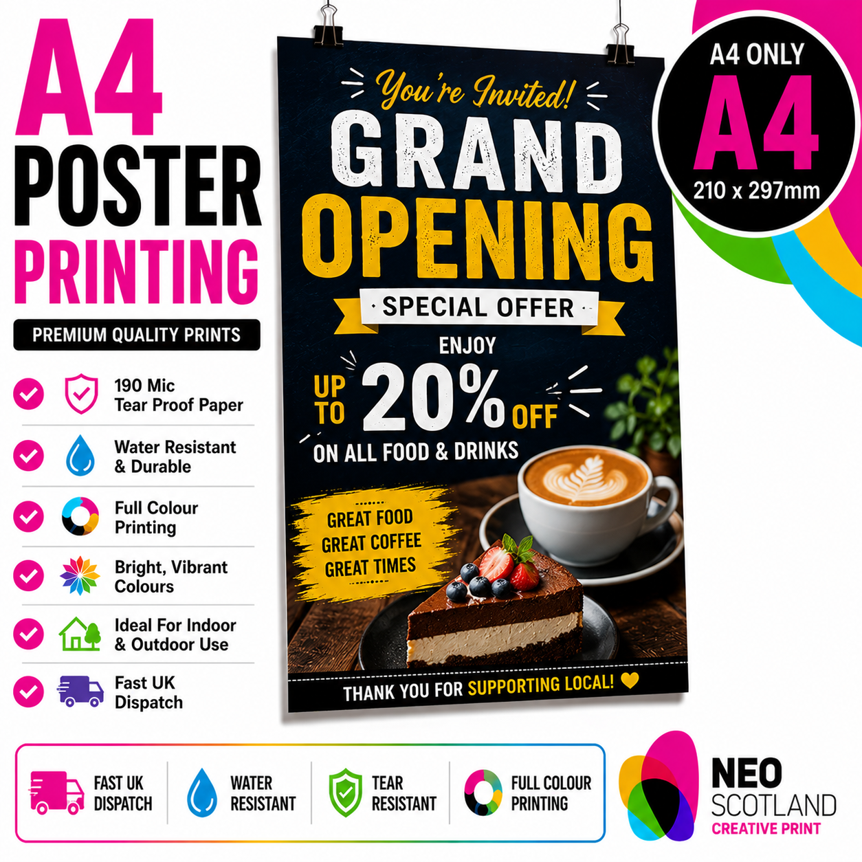 A4 to A0 Poster Printing | Premium Waterproof & Tear Resistant Full Colour Posters