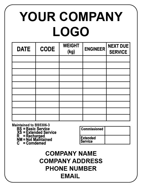 Fire Extinguisher Service Maintenance Labels 120mm x 90mm sticker latex printed