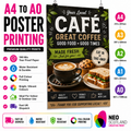 A4 to A0 Cafe Poster Printing | Premium Waterproof & Tear Resistant Full Colour Posters