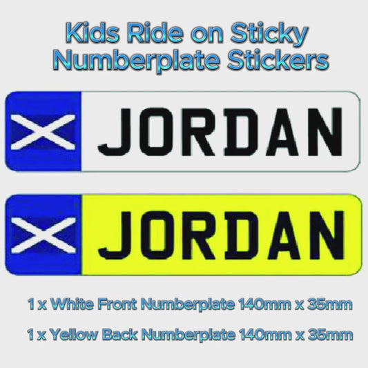 RIDE02 Kids Personalised Number Plates Front And Back Children Ride On Car Self Adhesive Vinyl Sticker