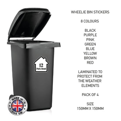 BIN01 Wheelie Bin x4 Custom Number and Street Name Stickers 150mm x 150m