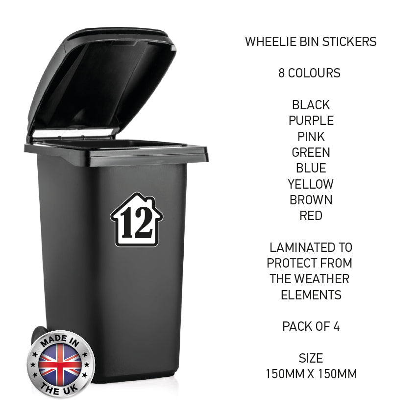BIN02 Wheelie Bin x4 Number Rubbish Garbage Custom Stickers 150mm x 150m