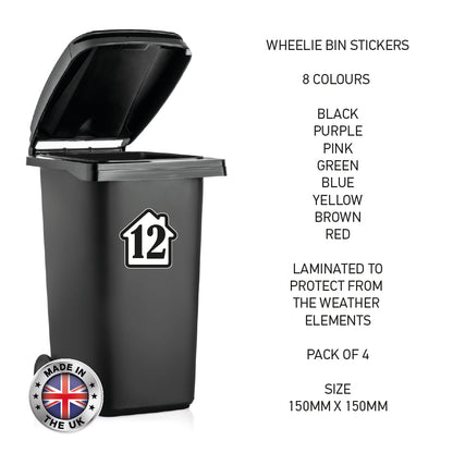 BIN02 Wheelie Bin x4 Number Rubbish Garbage Custom Stickers 150mm x 150m