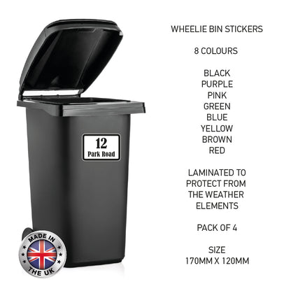 BIN03 Wheelie Bin x4 Custom Number and Street Name Stickers 170mm x 120m