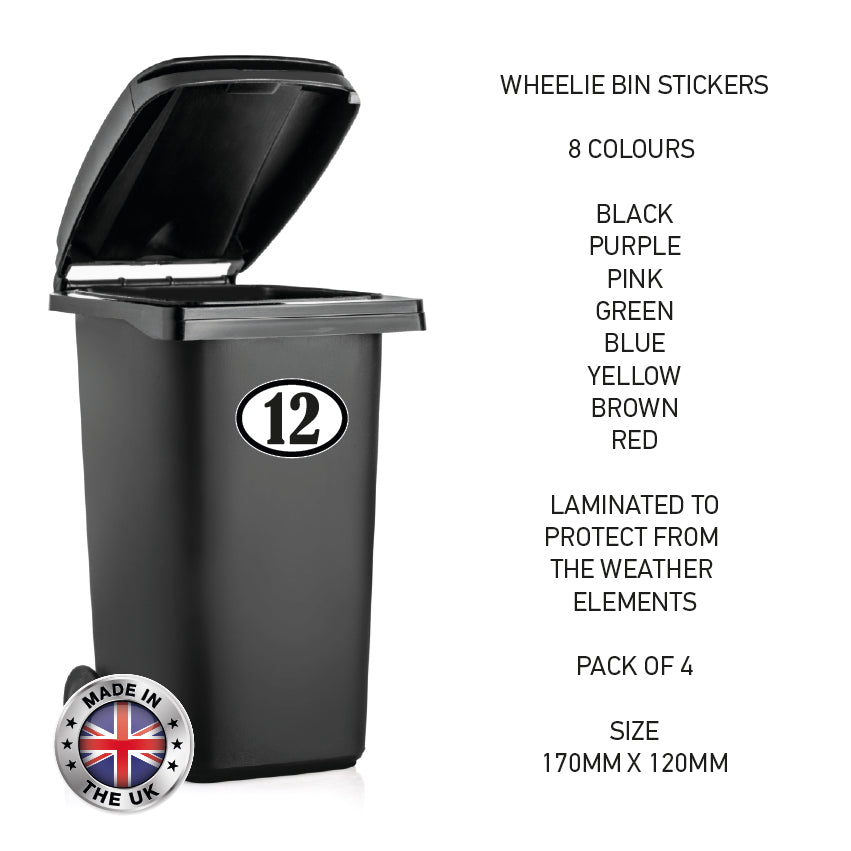 BIN06 Wheelie Bin x4 Number Rubbish Garbage Custom Oval Stickers 170mm x 120m