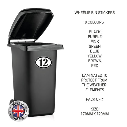 BIN06 Wheelie Bin x4 Number Rubbish Garbage Custom Oval Stickers 170mm x 120m
