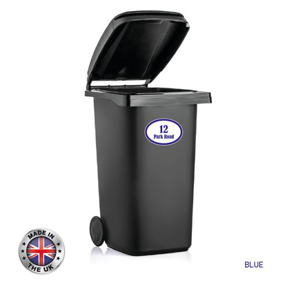 BIN04 Wheelie Bin x4 Custom Number and Street Name Oval Stickers 170mm x 120m