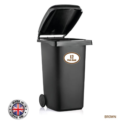 BIN04 Wheelie Bin x4 Custom Number and Street Name Oval Stickers 170mm x 120m