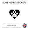 DHS01 4 x Personalised Heart Paw Dog Name Stickers 116mm x 110mm