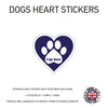 DHS01 4 x Personalised Heart Paw Dog Name Stickers 116mm x 110mm