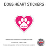 DHS01 4 x Personalised Heart Paw Dog Name Stickers 116mm x 110mm