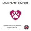 DHS01 4 x Personalised Heart Paw Dog Name Stickers 116mm x 110mm