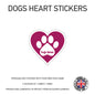 DHS01 4 x Personalised Heart Paw Dog Name Stickers 116mm x 110mm