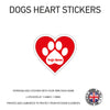 DHS01 4 x Personalised Heart Paw Dog Name Stickers 116mm x 110mm
