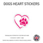 DHS02 4 x Personalised Heart Paw Dog Name Stickers 107mm x 110mm