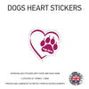 DHS02 4 x Personalised Heart Paw Dog Name Stickers 107mm x 110mm