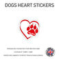 DHS02 4 x Personalised Heart Paw Dog Name Stickers 107mm x 110mm