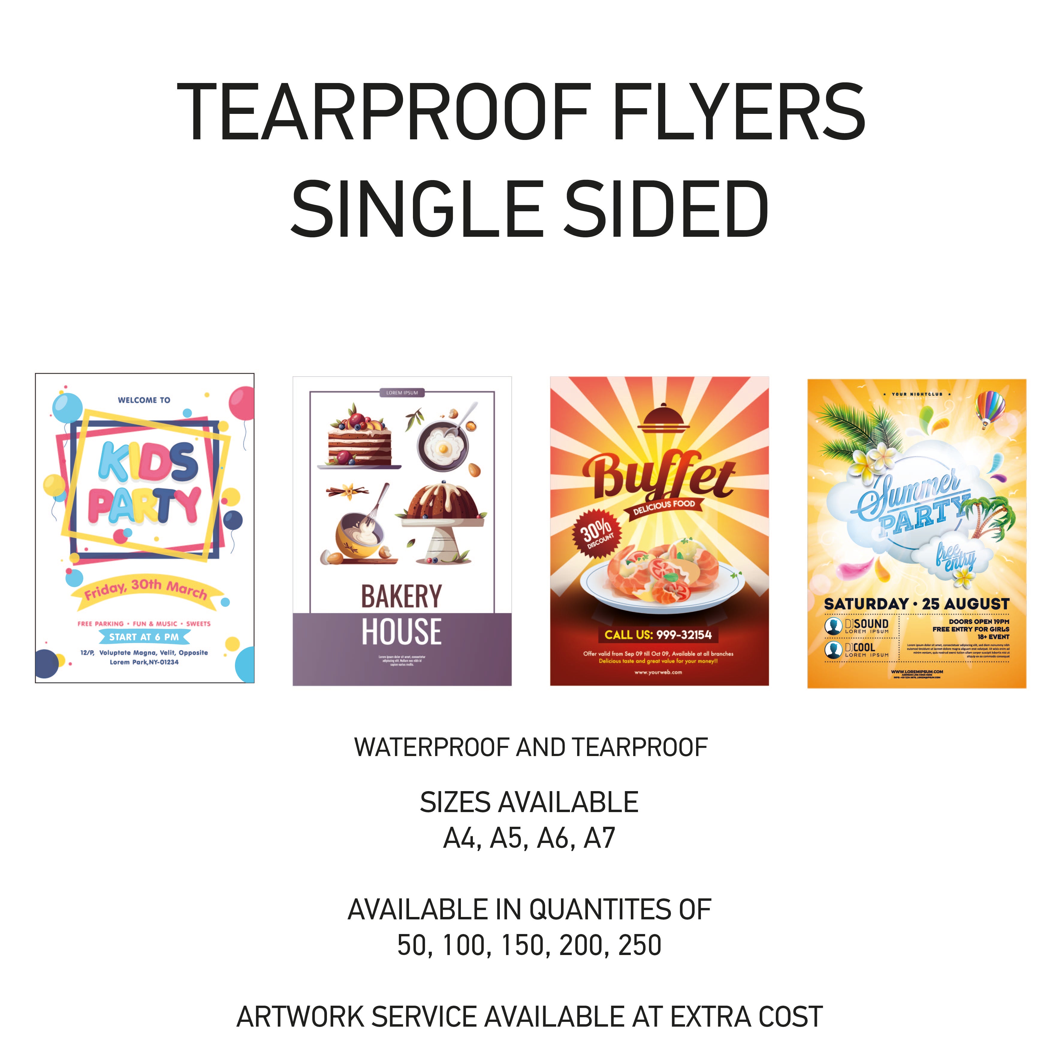 Tearfree Waterproof Flyers Leaflets Printed Full Colour Printing single sided