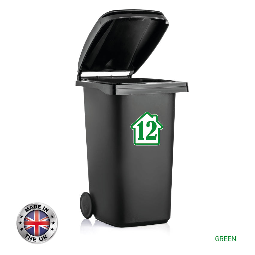 BIN02 Wheelie Bin x4 Number Rubbish Garbage Custom Stickers 150mm x 150m