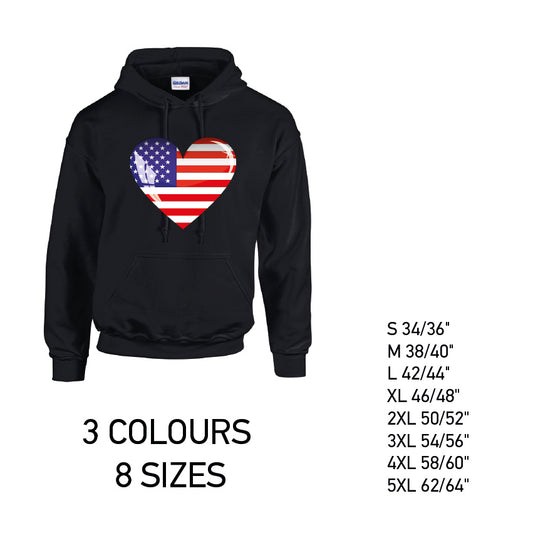 HD01 American Heart Unisex Cotton Hoodie 8 sizes 3 Colours Available Latex printed