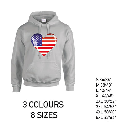 HD01 American Heart Unisex Cotton Hoodie 8 sizes 3 Colours Available Latex printed