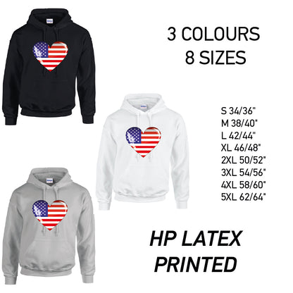 HD01 American Heart Unisex Cotton Hoodie 8 sizes 3 Colours Available Latex printed