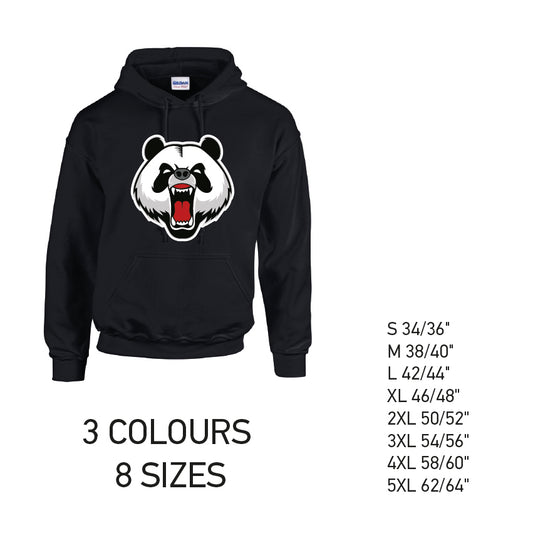 HD02 Angry Panda Unisex Cotton Hoodie 8 sizes 3 Colours Available Latex printed