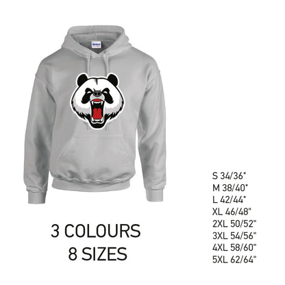 HD02 Angry Panda Unisex Cotton Hoodie 8 sizes 3 Colours Available Latex printed