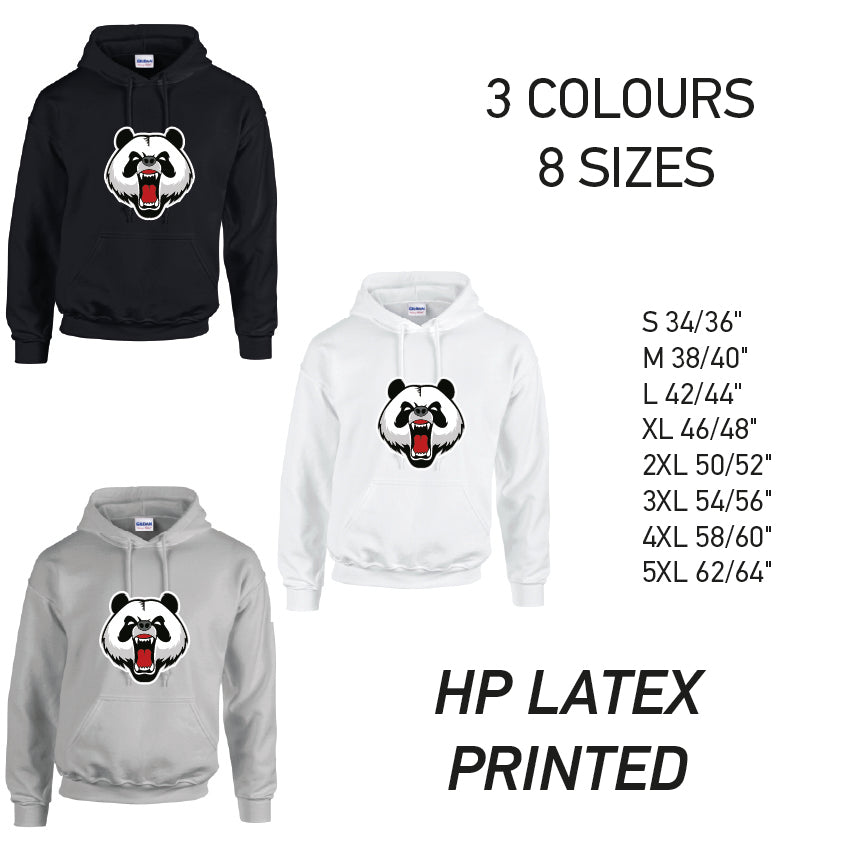 HD02 Angry Panda Unisex Cotton Hoodie 8 sizes 3 Colours Available Latex printed