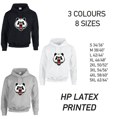 HD02 Angry Panda Unisex Cotton Hoodie 8 sizes 3 Colours Available Latex printed