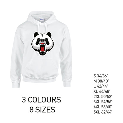HD02 Angry Panda Unisex Cotton Hoodie 8 sizes 3 Colours Available Latex printed