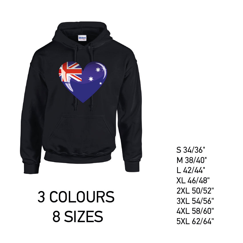 HD03 Australia Heart Unisex Cotton Hoodie 8 sizes 3 Colours Available Latex printed