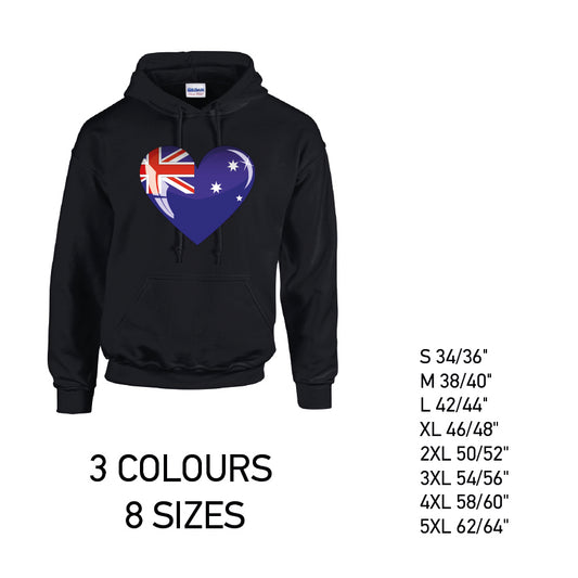 HD03 Australia Heart Unisex Cotton Hoodie 8 sizes 3 Colours Available Latex printed