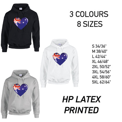 HD03 Australia Heart Unisex Cotton Hoodie 8 sizes 3 Colours Available Latex printed