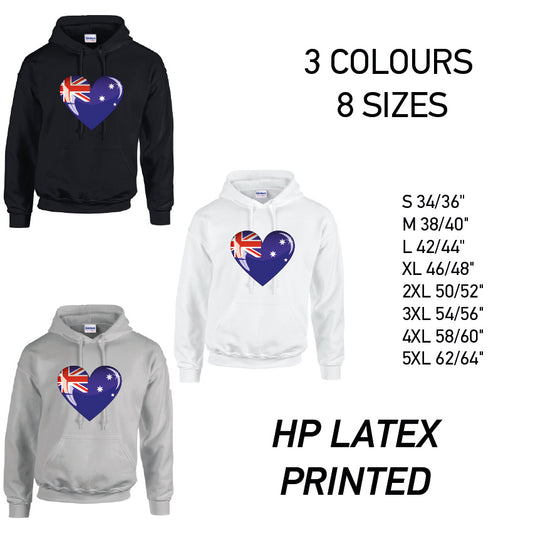 HD03 Australia Heart Unisex Cotton Hoodie 8 sizes 3 Colours Available Latex printed