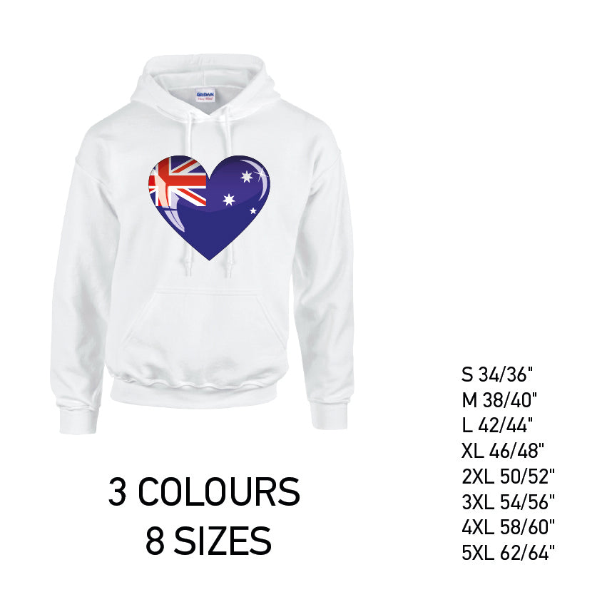 HD03 Australia Heart Unisex Cotton Hoodie 8 sizes 3 Colours Available Latex printed