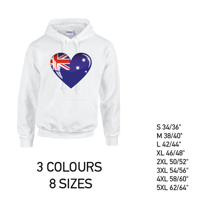 HD03 Australia Heart Unisex Cotton Hoodie 8 sizes 3 Colours Available Latex printed