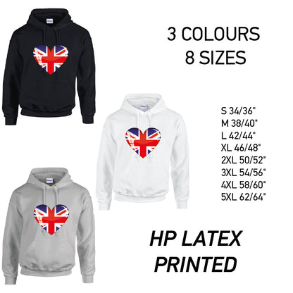 HD04 British Heart Unisex Cotton Hoodie 8 sizes 3 Colours Available Latex printed