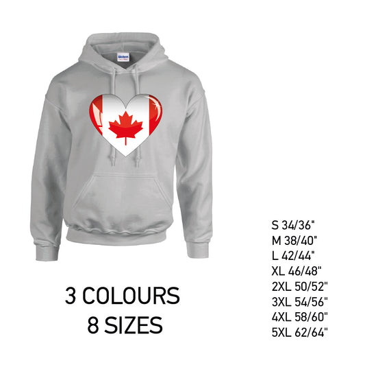 HD05 Canada Heart Unisex Cotton Hoodie 8 sizes 3 Colours Available Latex printed