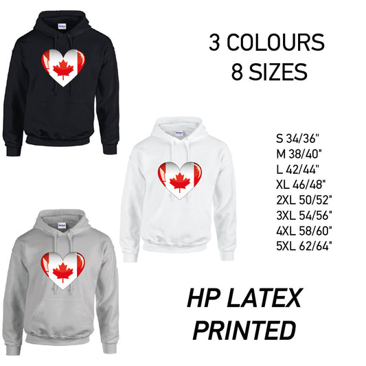 HD05 Canada Heart Unisex Cotton Hoodie 8 sizes 3 Colours Available Latex printed