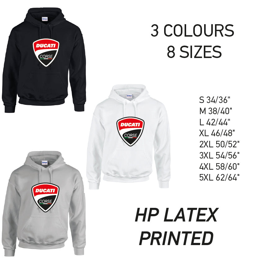 HD07 Ducati Corse Unisex Cotton Hoodie 8 sizes 3 Colours Available Latex printed