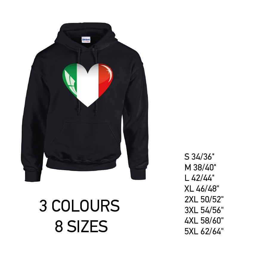 HD09 Italy Heart Unisex Cotton Hoodie 8 sizes 3 Colours Available Latex printed